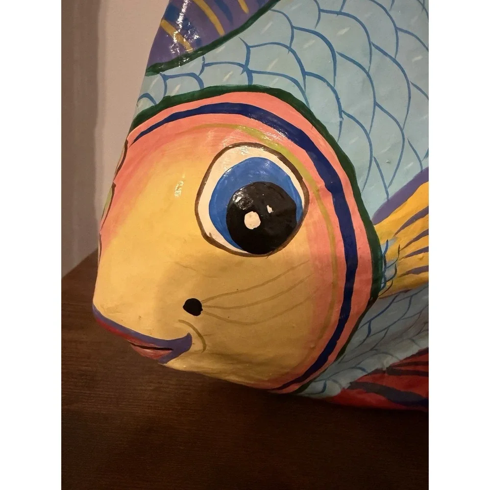 Vintage Style Hand Painted Paper Mache Tropical Fish Sculpture Coastal Decor